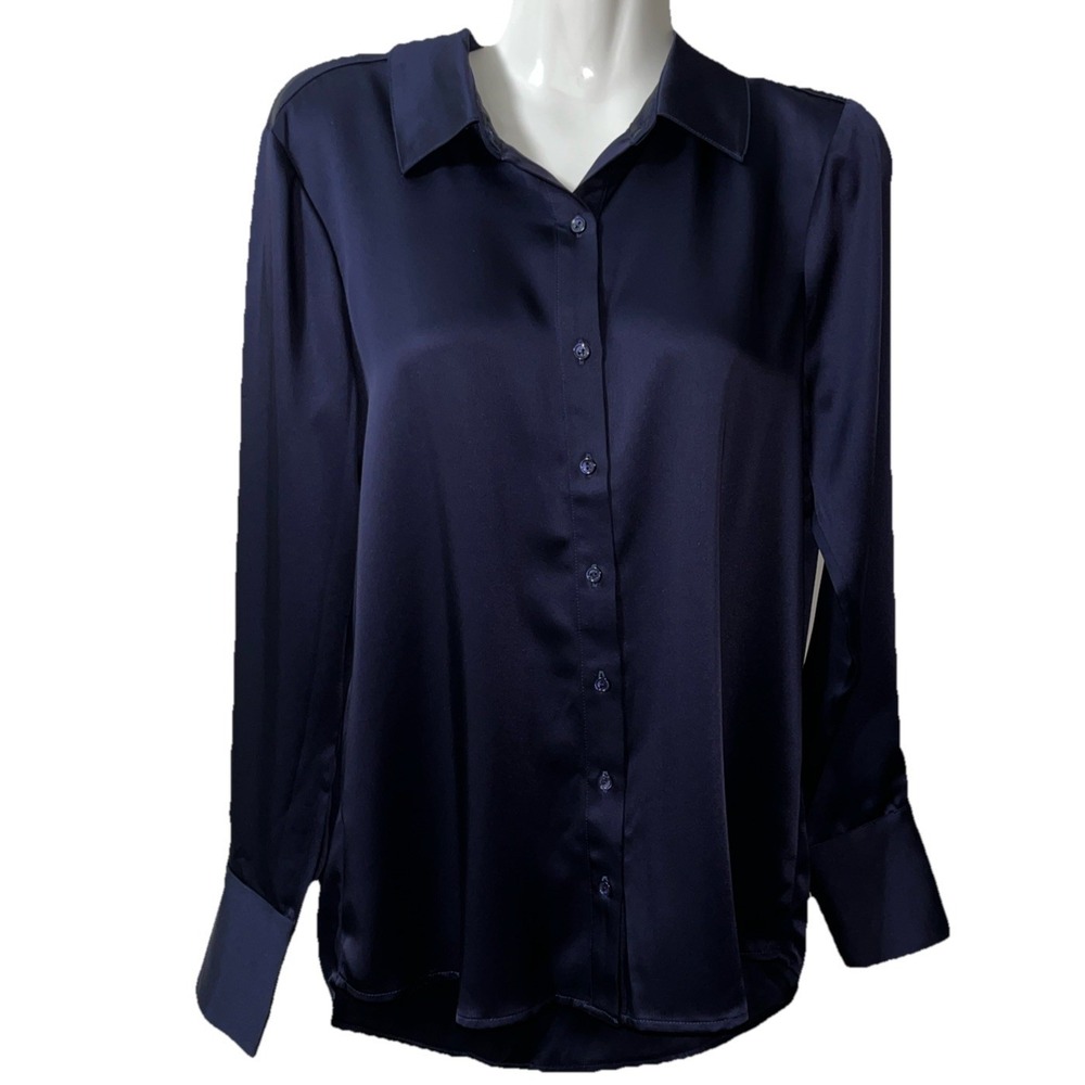 Ecru‎ Pfeiffer Clean Shirt S Evening Blue Satiny Upscale Old Money Quiet Luxury